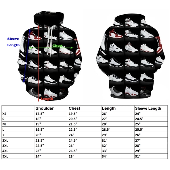 Basketball Sneaker Shoe Hip Pop Sports Hoodie Sweatshirt Sweater Pullover Jacket - Picture 3 of 3
